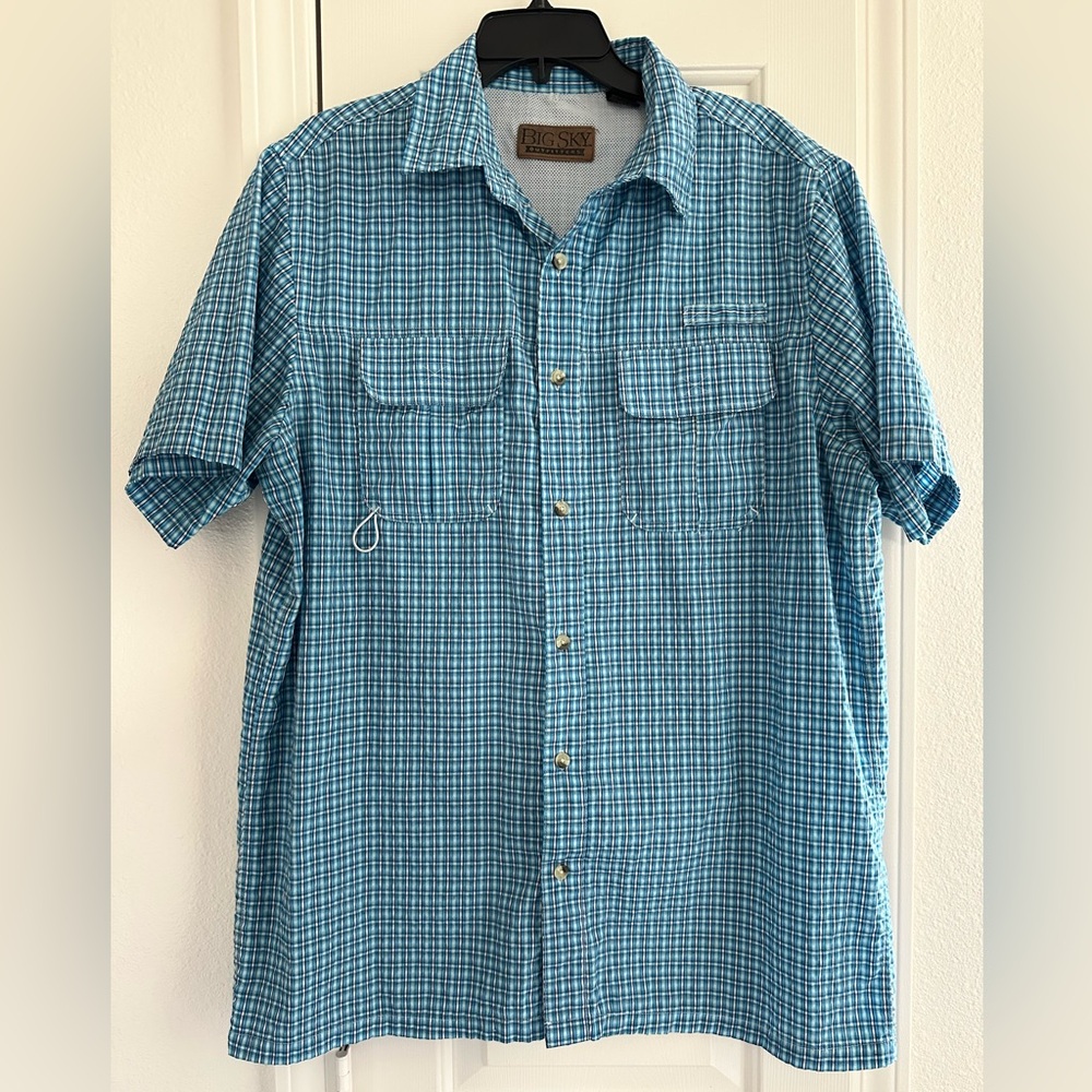 Men's Big Sky Outfitters Blue Casual Button Down Shirt, Large